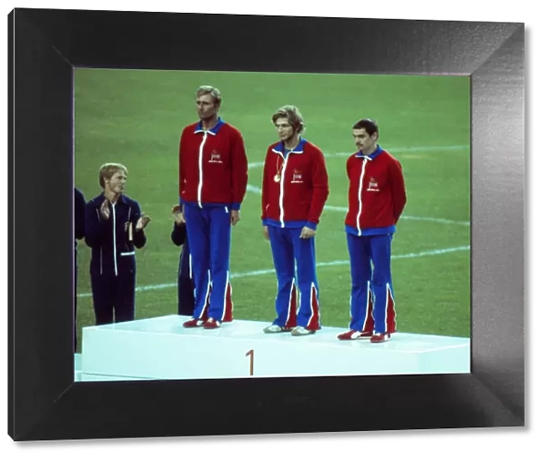 Britains gold medal-winning modern pentathlon team at the 1976 Montreal Olympics