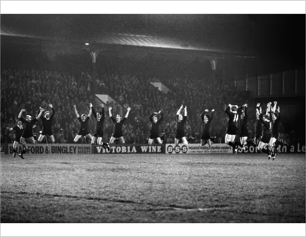 The All Blacks perform the first ever Haka under floodlights in Britain as they prepare to take on the Midlands in 1983