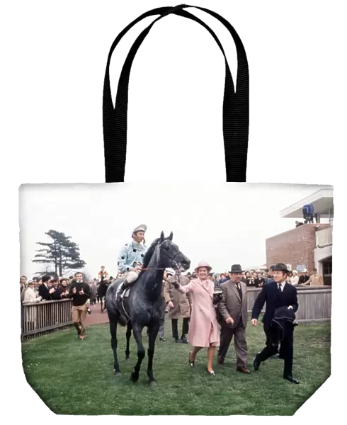 Lester Piggott on the Humble Duty after winning the 1970 1000 Guineas Stakes