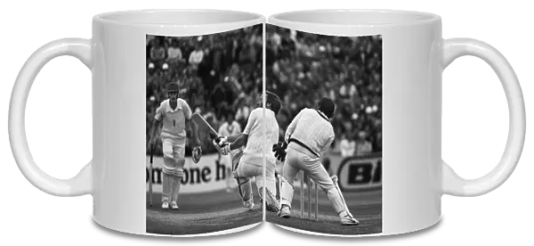 Ian Botham sweeps on the way to 118 at Old Trafford during the 1981 Ashes