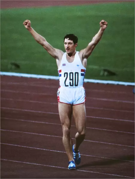 Allan Wells celebrates winning 100m gold at the 1980 Moscow Olympics