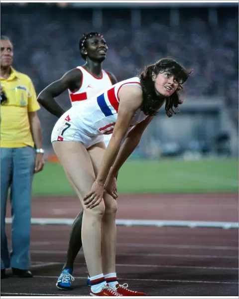 Kathy Smallwood and Beverley Goddard after the 1980 Olympic 200m final