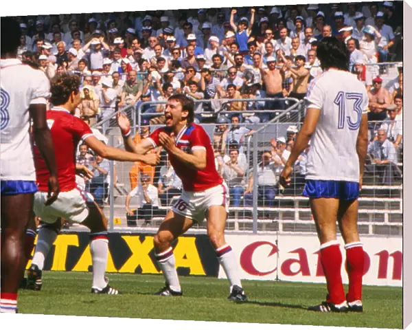 Bryan Robson celebrates his first minute goal against France at the 1982 World Cup