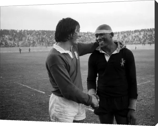 Andy Irvine of the British Lions greets a Leopards player after the match in 1974