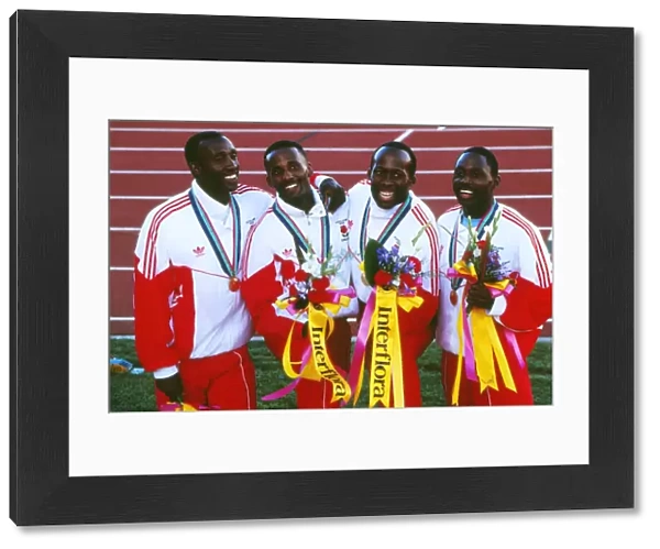 Englands gold medal-winning 4x100m relay team at the 1990 Auckland Commonwealth Games