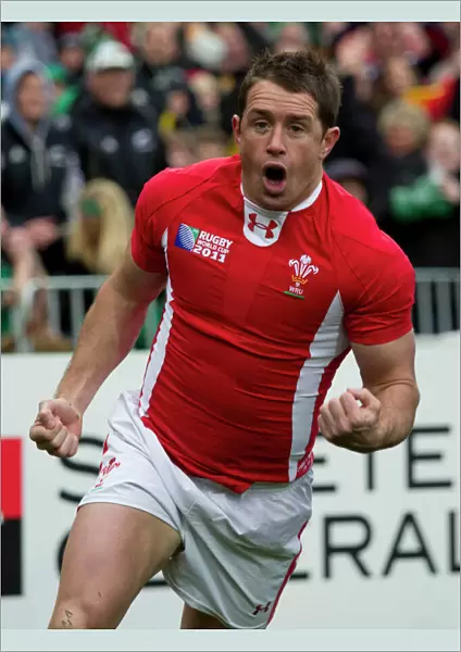 Wales Shane Williams celebrates scoring against Ireland at the 2011 World Cup