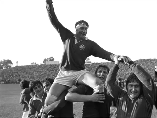Willie John McBride is chaired off the pitch after the British Lions win the Third Test and the series in South Africa in 1974