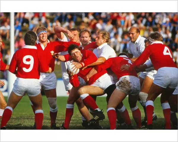 Wales Bob Norster is tackled during the 1987 RWC quarter-final agaianst England