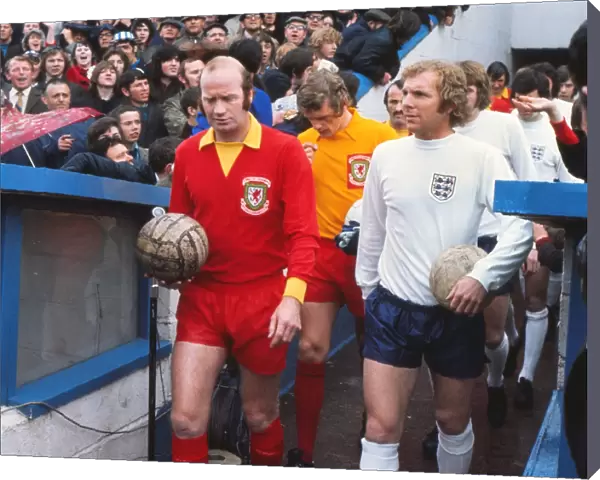 Bobby Moore and Peter Hennessey lead the sides out in the 1972 British Home Championship