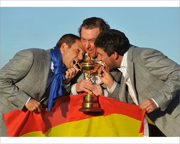 Europes victorious Spanish trio of Sergio Garcia, Miguel Angel Jimenez and Jose Maria Olazabal at the 2010 Ryder Cup