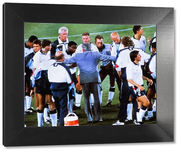 England manager Bobby Robson talks to his players before extra-time in the semi-final of Italia 90