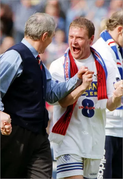 Walter Smith and Paul Gascoigne celebrate winning the Scottish league title in 1996