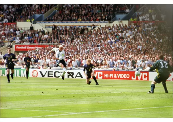 Paul Gascoigne scores his stunning volley against Scotland at Euro 96