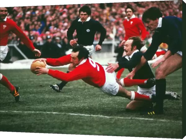 Gareth Edwards scores his last try for Wales in 1978
