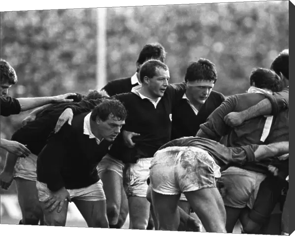 Ian Milne, Colin Deans and David Sole prepare to scrum for Scotland - 1987 Five Nations