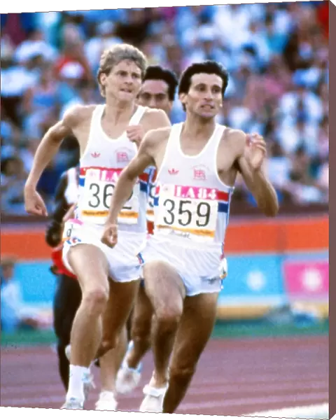 Seb Coe and Steve Cram enter the home straight in the 1500m final at the 1984 Los Angeles Olympics