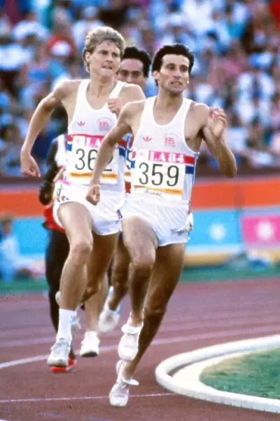 Seb Coe and Steve Cram enter the home straight in the 1500m final at the 1984 Los Angeles Olympics