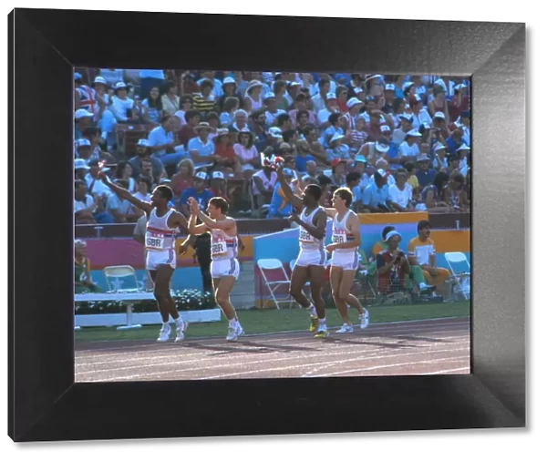Great Britains silver medal-winning 4x400m relay team at the 1984 Olympics