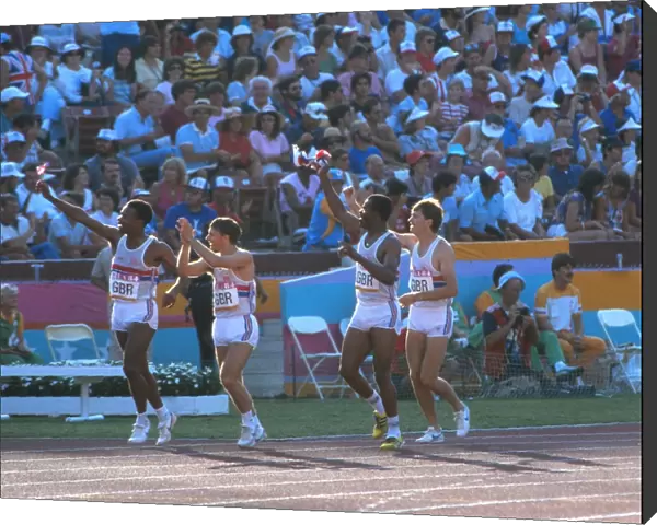Great Britains silver medal-winning 4x400m relay team at the 1984 Olympics