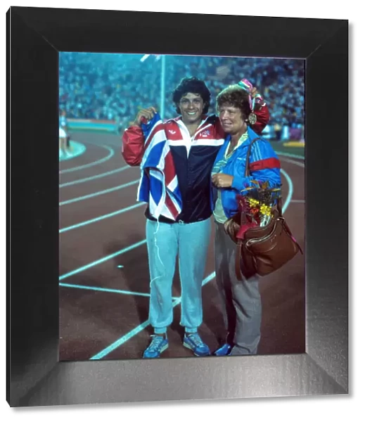 Fatima Whitbread celebrates her bronze medal with her mother - 1984 Los Angeles Olympics