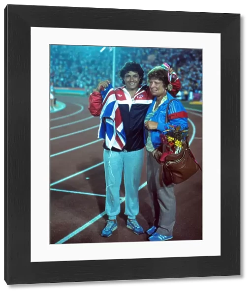 Fatima Whitbread celebrates her bronze medal with her mother - 1984 Los Angeles Olympics