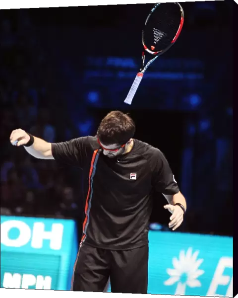 Janko Tipsarevic loses his racket during the ATP Tour Finals