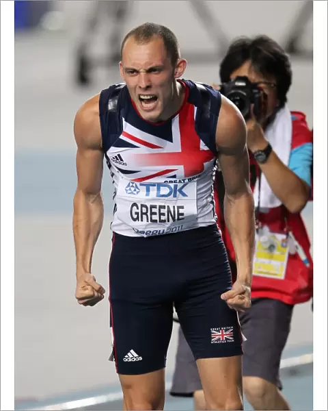 Dai Greene celebrates winning gold in the 400m hurdles at the 2011 World Championships