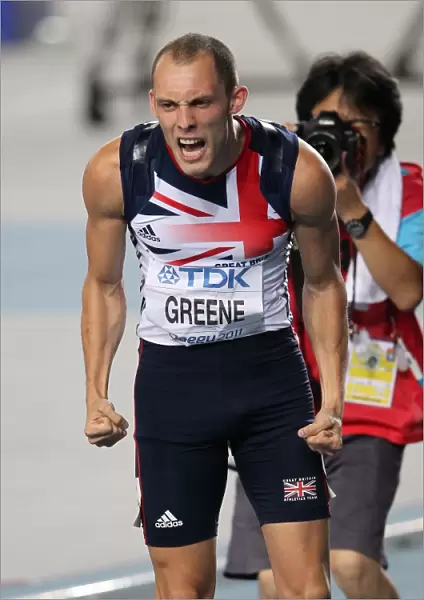 Dai Greene celebrates winning gold in the 400m hurdles at the 2011 World Championships