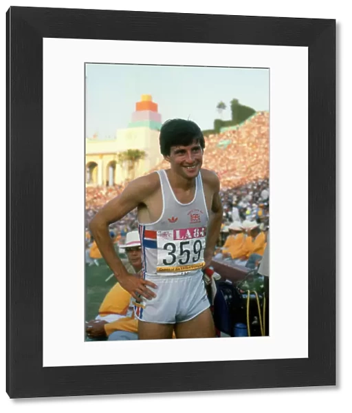 Seb Coe celebrates winning 1500m gold at the 1984 Los Angeles Olympics