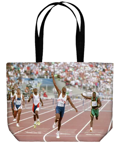 Kevin Young of the USA wins gold in the 400m hurdles at the 1992 Barcelona Olympics