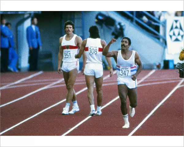Daley Thompson celebrates winning gold at the 1983 Helsinki World Championships