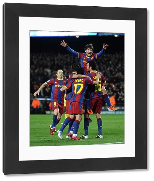 Lionel Messi celebrates with his Barcelona teammates