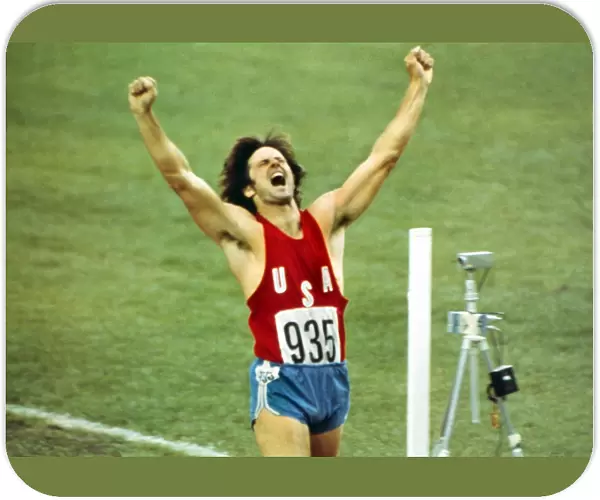 Bruce Jenner celebrates winning decathlon gold at the 1976 Montreal Olympics