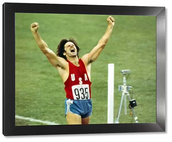 Bruce Jenner celebrates winning decathlon gold at the 1976 Montreal Olympics