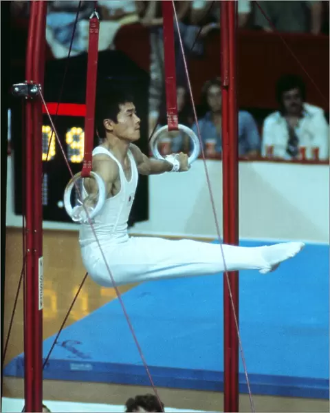 Shun Fujimoto on the rings at the 1976 Montreal Olympics
