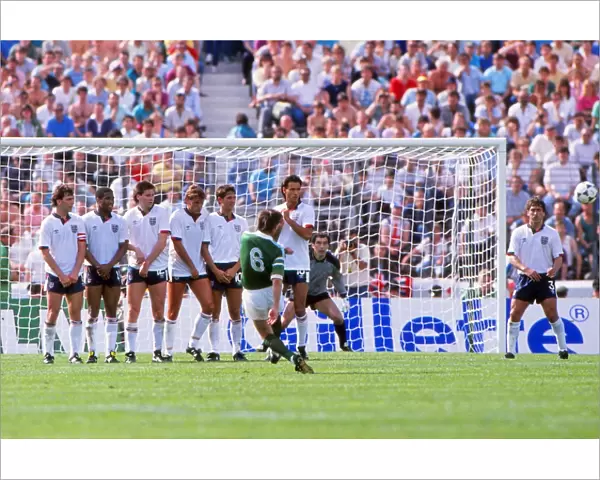 Ronnie Whelan takes a free kick against England during Irelands victory at Euro 88