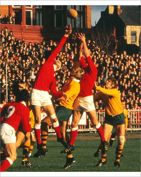 Mervyn Davies wins a line-out for Wales against Australia in 1974