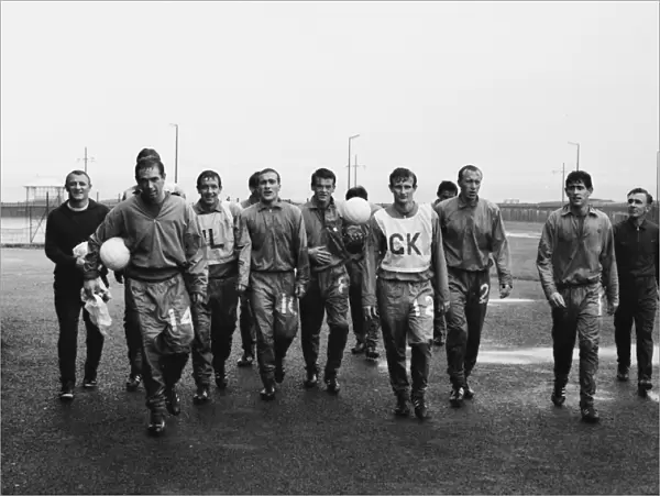 Chelsea players train near Blackpool in 1966