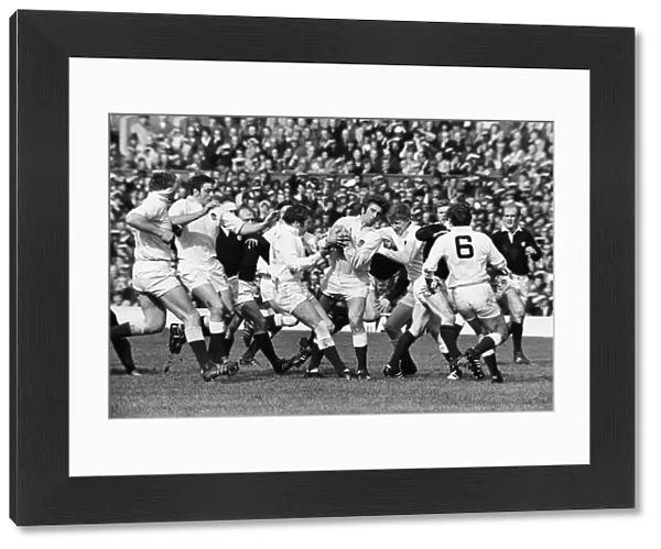 Englands Jeremy Janion catches a high ball surrounded by his teammates - 1971 Five Nations