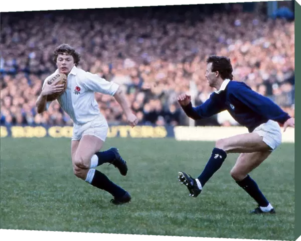 Englands John Carleton on the ball against Scotland - 1980 Five Nations