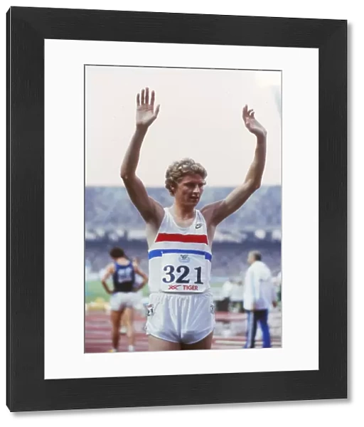 Steve Cram celebrates winning the 1982 European 1500m title