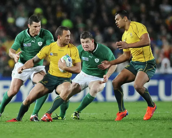 Brian O Driscoll bears down on Quade Cooper during the 2011 World Cup