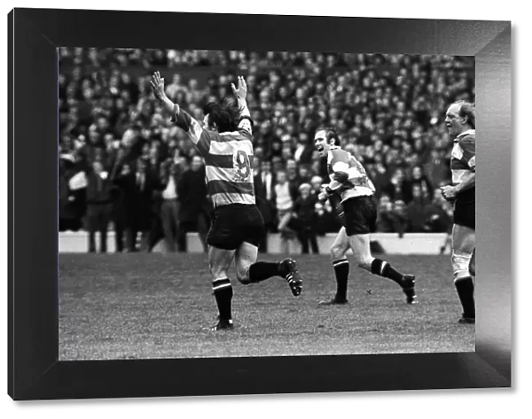 Mickie Booth celebrates his injury-time drop-goal for Gloucester in the 1972 RFU Club Knock-Out Final