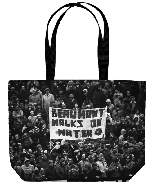 The Lancashire crowd hold up a banner for captain Bill Beaumont during the 1980 County Championship Final