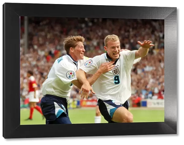 Alan Shearer and Darren Anderton celebrate Englands opening goal at Euro 96