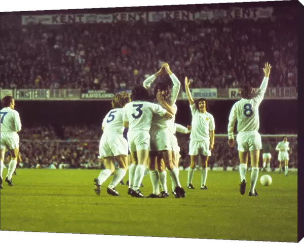 Leeds United celebrate Peter Lorimers goal at the Nou Camp in the 1975 European Cup semi-final