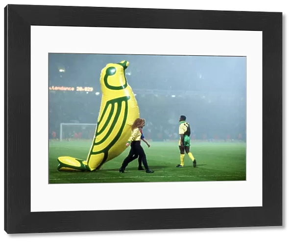 Norwich Citys giant inflatable Canary is paraded around the Carrow Road pitch before their victory over Bayern Munich