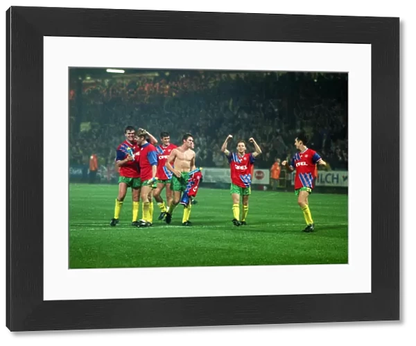 Norwich City players celebrate victory over Bayern Munich in the 1993  /  4 UEFA Cup