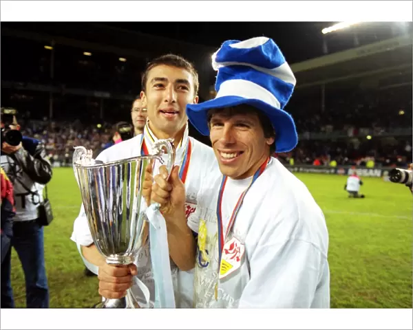 Chelseas Roberto Di Matteo and Gianfranco Zola celebrate victory in the 1998 Cup Winners Cup Final
