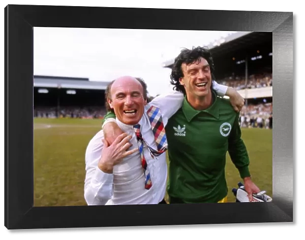 Jimmy Melia and Graham Moseley celebrate reaching the 1983 FA Cup Final
